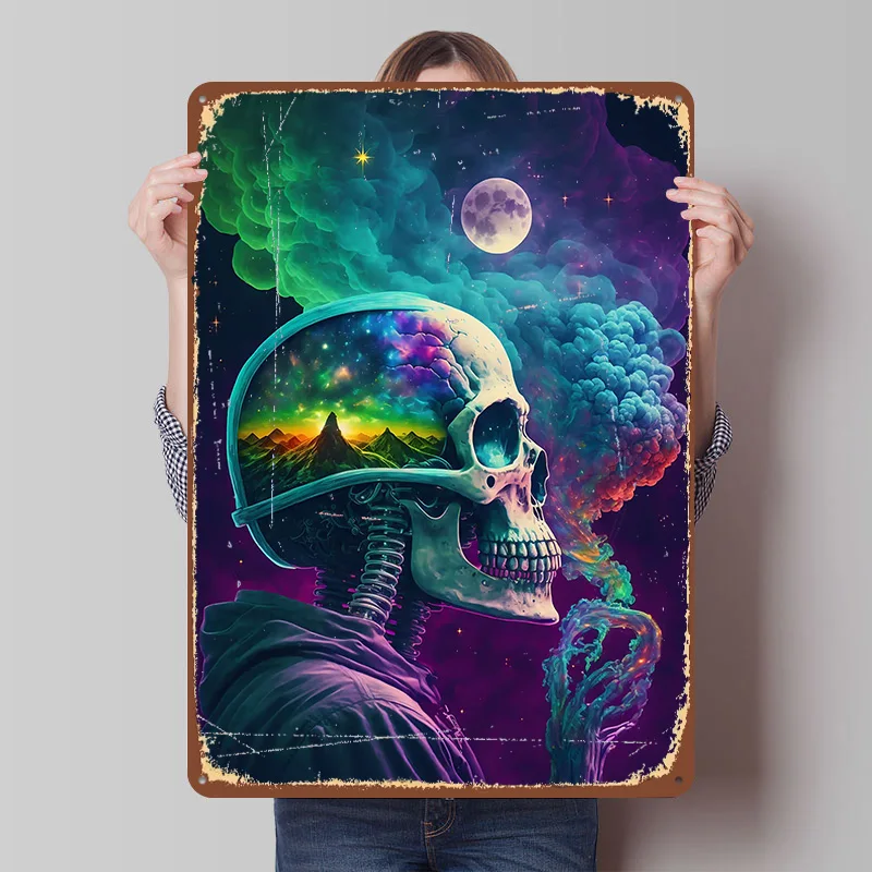 Weed Skull Metallposter Personalisierte Wandkunst Retro Vintage Blechschilder für Männerhöhle Badezimmer Deko Wanddeko Haus Heim Deko