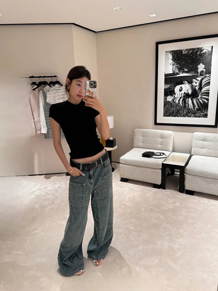 

Эксклюзивная Ranwear! Модные потертые лоскутные широкие джинсы длиной до пола, модная талия, смесь хлопка, прямой крой