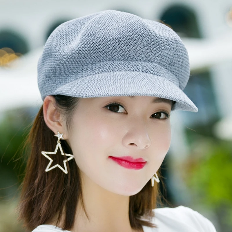 Ladies Summer Beret Travel Sun Hat Korean Version of The Wild Duck Tongue Octagonal Hat Straw Hat NetOctagonal Cap Straw Hat