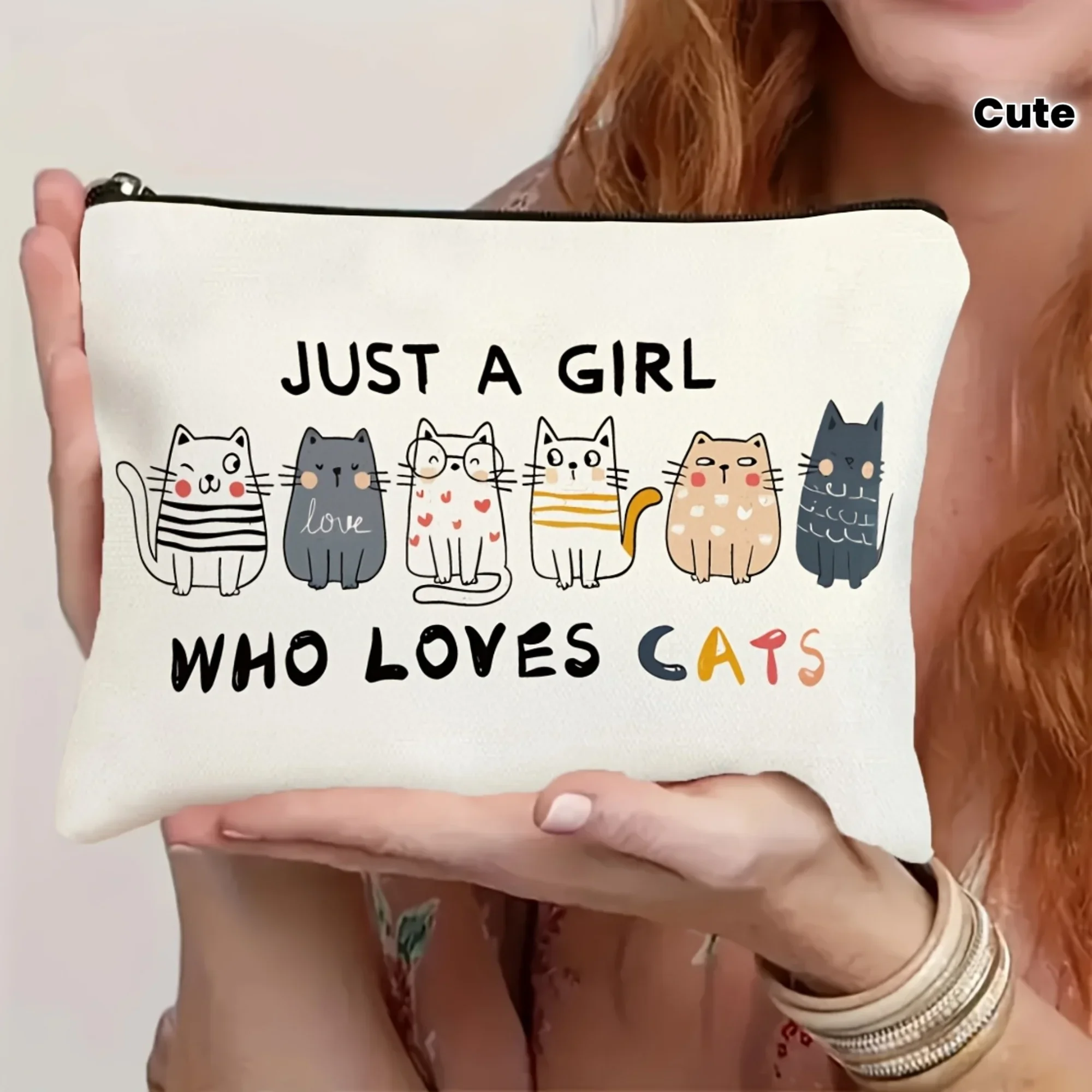 

Women Cat Toiletry Bag Cute Cat Themed Travel Makeup Zipper Pouch Funny Gift for Cat Lovers Daughter