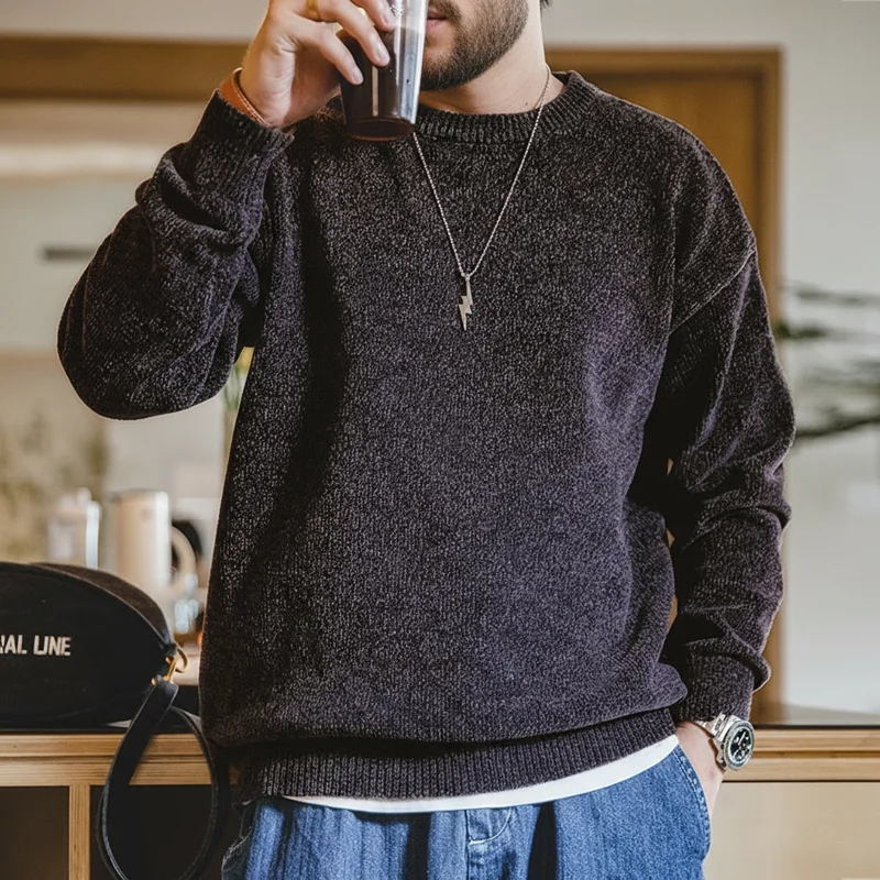 

Maden Мужской повседневный свитер из шерсти с круглым вырезом Теплый мягкий на ощупь кремовый трикотажный свитер Для осени и зимы базовый однотонный мягкий свитер