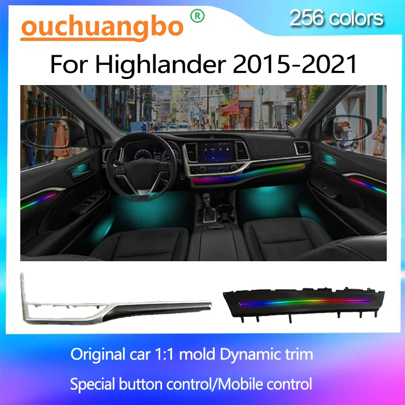 

Ouchuangbo светодиодный окружающий свет для Highlander Kluger 2015-2021, волшебная атмосферная лампа, комплект для интерьера, 256 цветов, украшение автомобиля