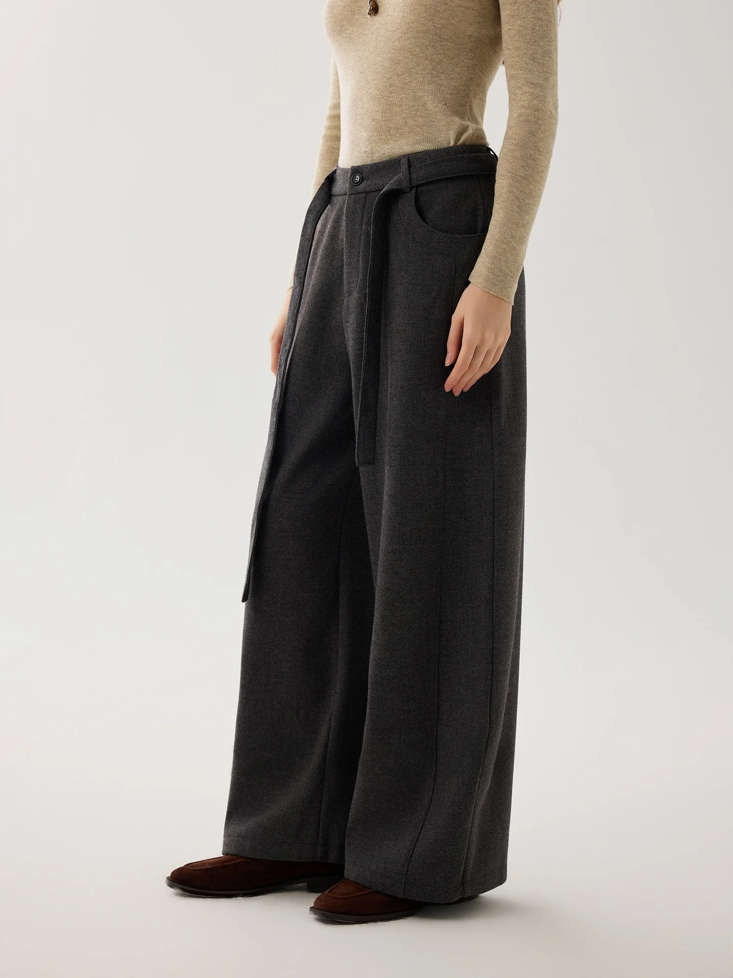 

mat Texture Wide Leg Woolen Trousers Women's Hip Concealing Slimming Long Pants Casual Straight Leg Pants