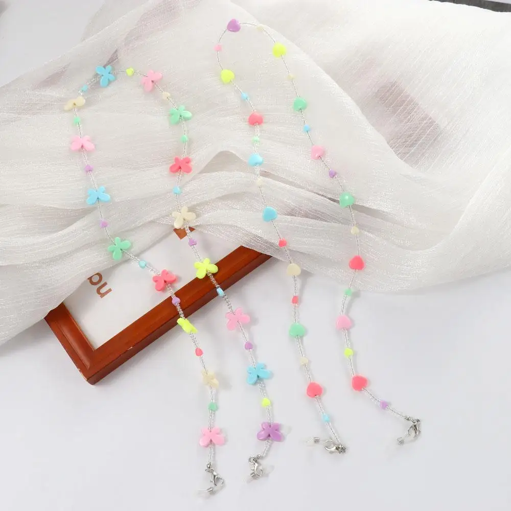 

Cute Lovely Necklace String Acrylic Heart Butterfly Beaded Rainbow Glasses Chain Mask Anti-lost Lanyard Mask Rope Glasses Rope