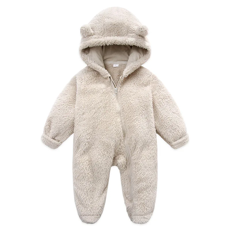 UNIFEMEN Autumn Winter Newborn Baby Overalls Plus Velvet Hooded Newborn Girl Romper 0-1 Years Infant Toddler Boy Jumpsuit Outfit