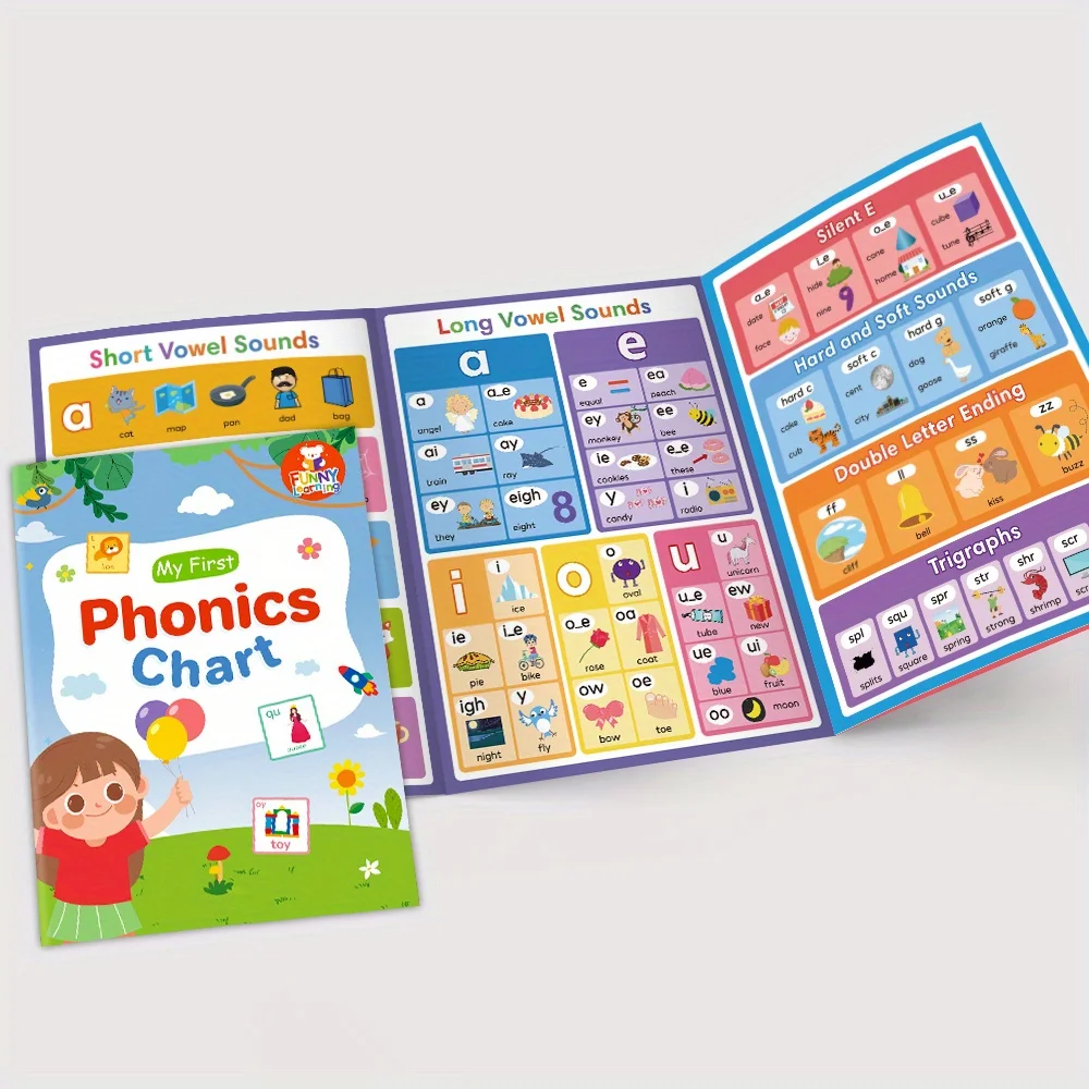 1 Book My First Learning Chart and Phonics Vocabulary Building Poster Set, Educational Teaching Aids, Homeschool Study Activity