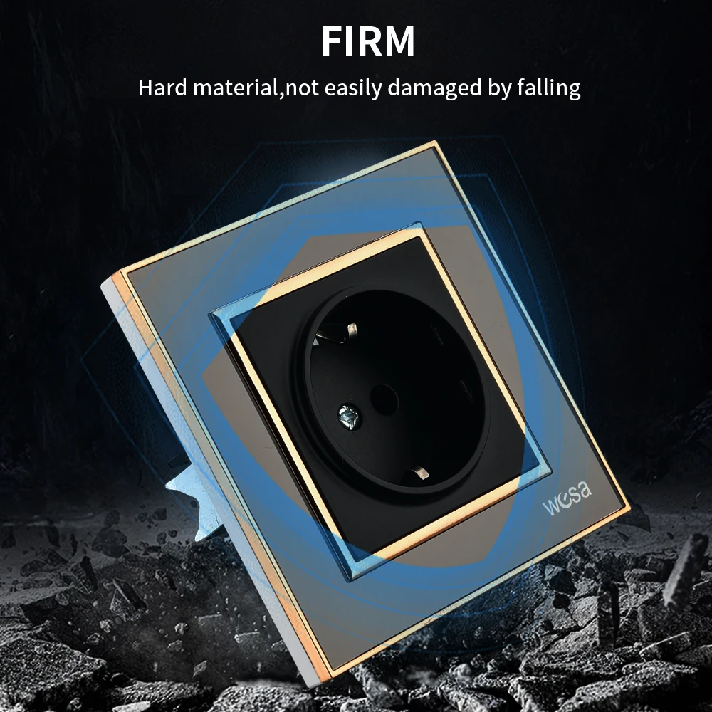 WESA الاتحاد الأوروبي القياسية مقبس الحائط مرآة سوداء الاكريليك لهب لوحة مقبس الطاقة 16A مخرج كهربائي أخبار الأرض القياسية #5
