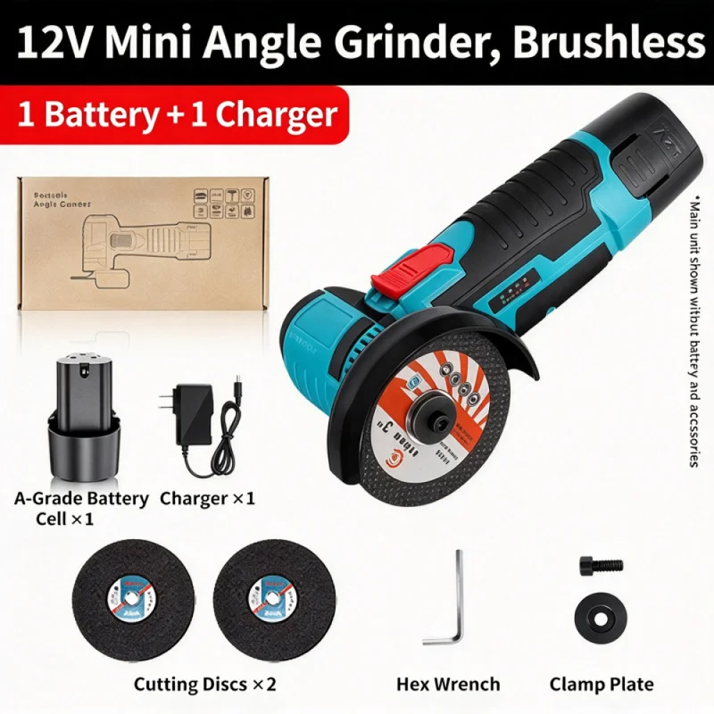 12V Brushless Mini Angle Grinder 19500 RPM Cordless Polishing Cutting Diamond Electric Tools 2 Batteries Charger