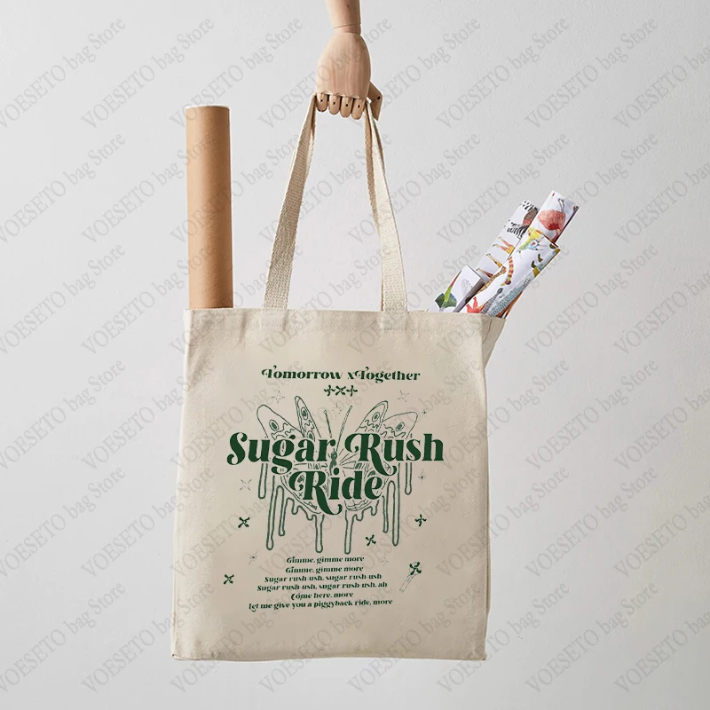 Sugar Rush Ride Pattern Canvas Shoulder Bag Txt Kpop Pouch Tomorrow By Together Print Canvas Tote Bag Women Handbag Aesthetics