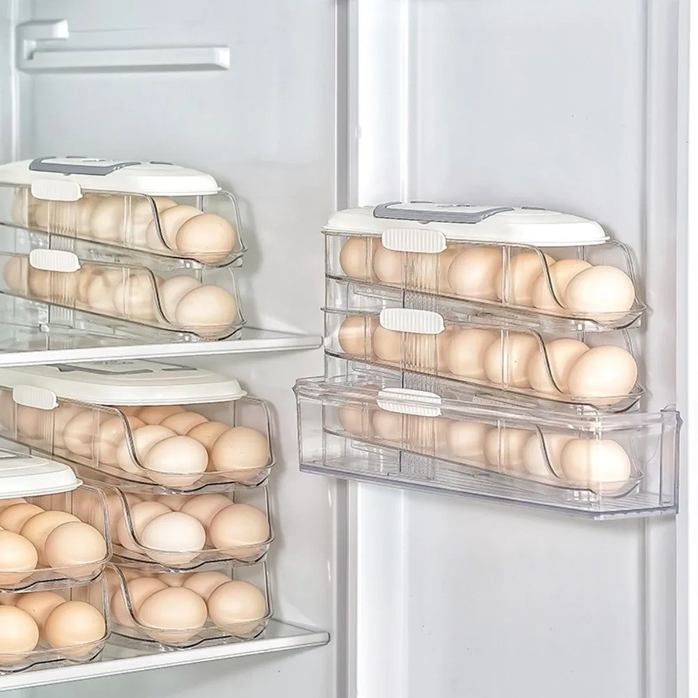 Clear Rolling Egg Storage Box Automatic Scrolling Large-capacity Egg Rack Holder Household Space Saving Egg Dispenser