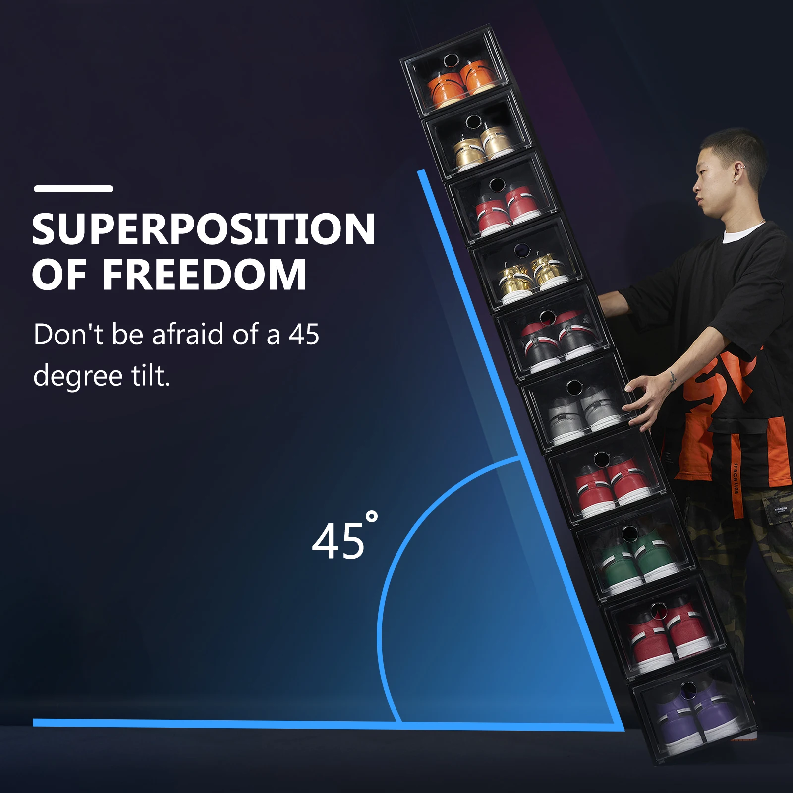 

Dust-proof Shoe Box Large Capacity Transparent Door Storage Container Foldable Stackable Plastic Footwear Case
