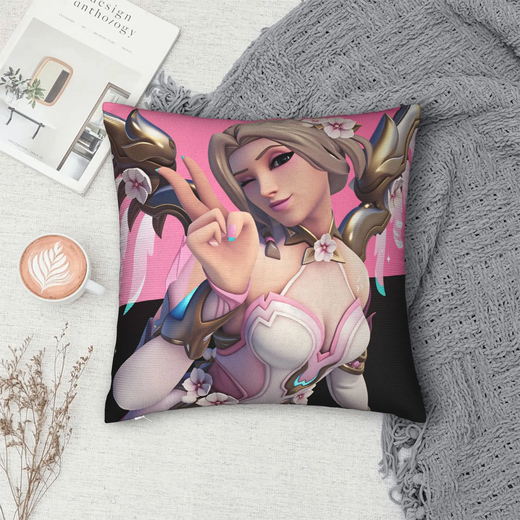 Overwatch Mercy Pillow Cover  Soft Cushion Cover Cute Funny Pillow Case For Sofa Car Home Decor