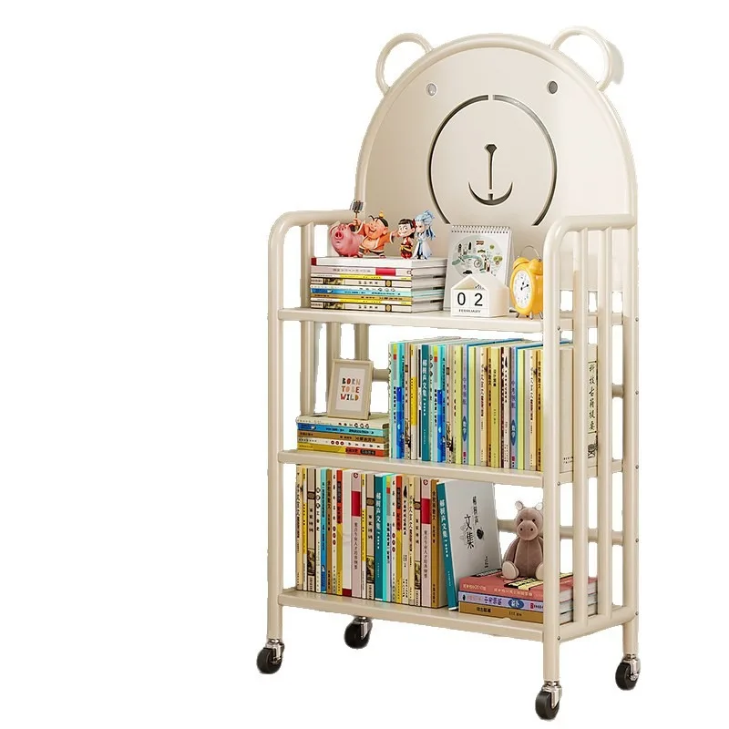 Household small multi-layer movable floor bookshelf, picture book simple storage shelf metal model