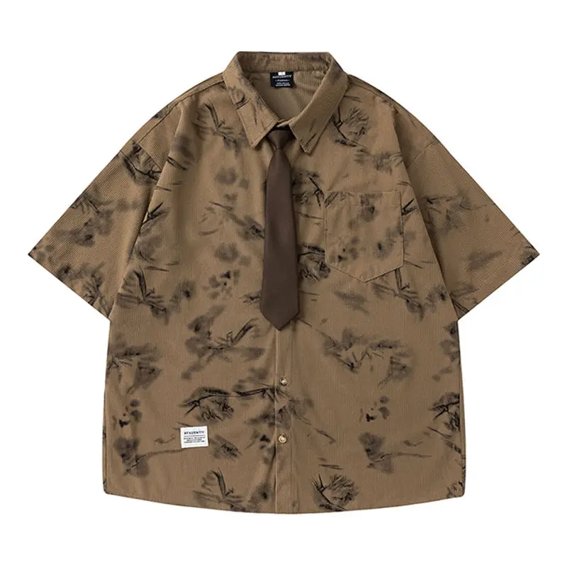 BEIANJI American retro floral full print short-sleeved shirt men's summer college style couple loose tie shirt