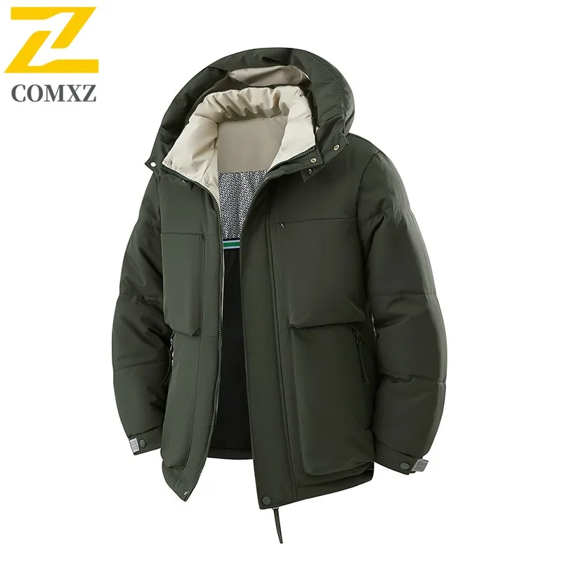 

COMXZ Мужская стеганая куртка, повседневная однотонная уличная дорожная легкая куртка, модная уличная одежда с капюшоном, ветрозащитная зимняя одежда