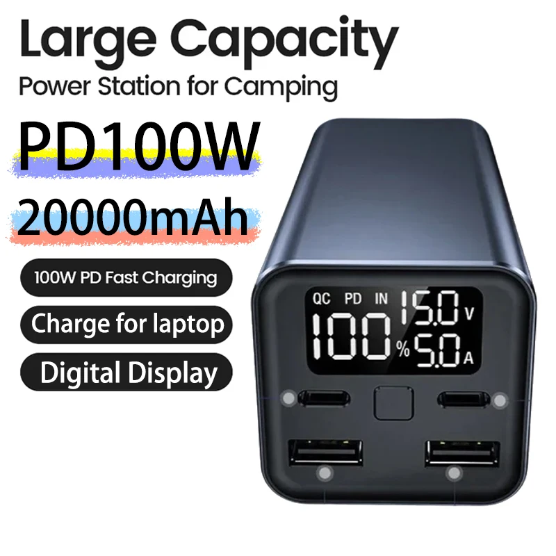 

20000 мАч Power Bank PD100W Быстрая зарядка Внешняя батарея Портативное зарядное устройство для IPhone Samsung Xiaomi Ноутбук MacBook Powerbank