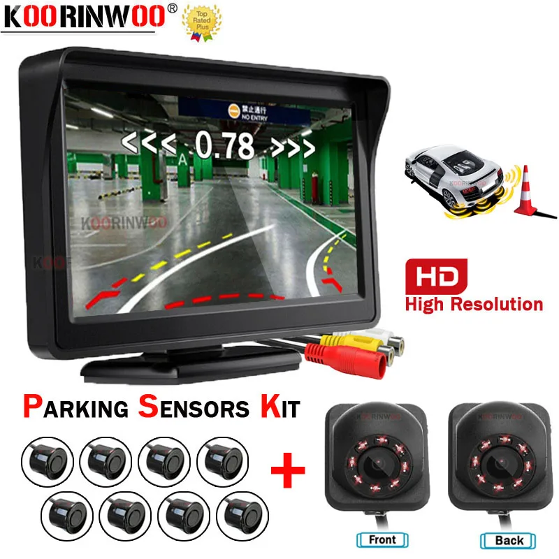 

Koorinwoo Ultrasonic Parking Sensors 8 For Cars Partronics 22MM Sensors Front + Rear Back Video System Support For Android Radio