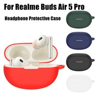 Portable Dustproof Silicone Case Washable Anti-fall Buds Cover Soild Color Earbuds Sleeve for Realme Buds Air 5 Pro Home/Travel