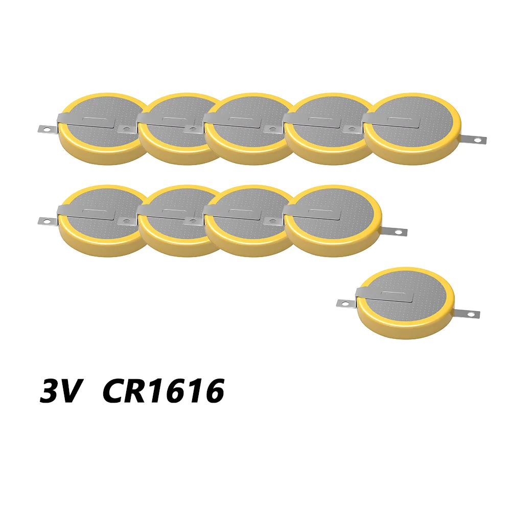 솔더 탭이있는 10PCS CR1616 PCB 전자 장난감 저울 LED 조명 용 3V 리튬 버튼 셀 배터리
