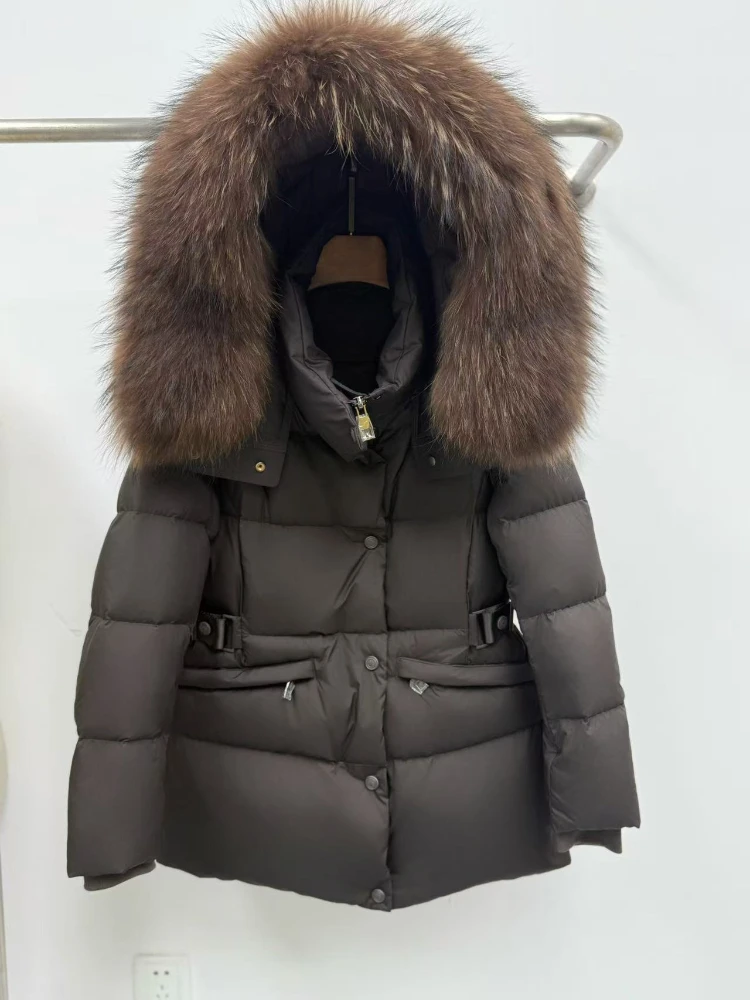 OFTBUY Fur Jacket Hooded Warm White Goose Down Coat Casual Autumn Winter Thick Natural Raccoon Fur Real Fur Outerwear Women