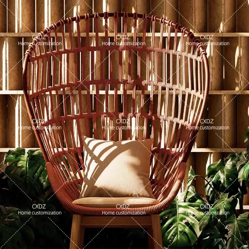 Outdoor Rattan Sofa Set Balcony Garden Patio Furniture Single Chair with Tea Table Villa Courtyard Leisure Seating