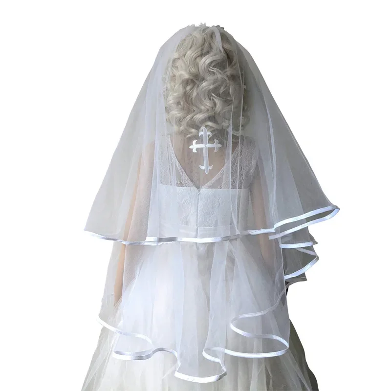 God Bless 1st First Holy Communion church Wedding Flower Girl Dress Up decoration white cross Veil Baptism Christening gift