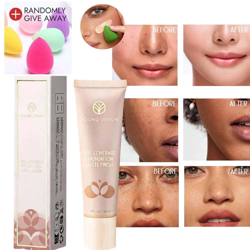 Young Vision 6-Color Matte Foundation + Beauty Blender High-Coverage Concealer …