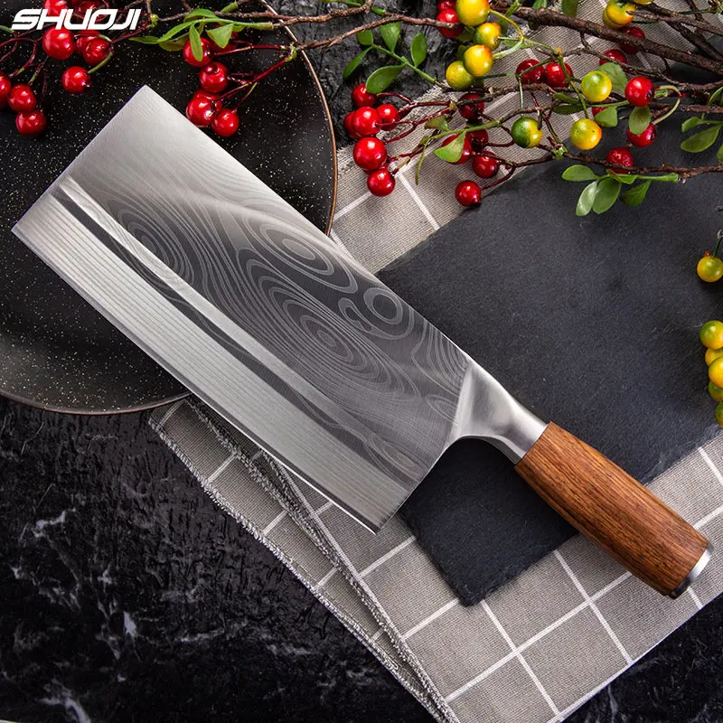 

SHUOJI Chinese Slicing Knives Super Sharp Blade Vegetable Meat Fish Knife 4Cr14 High Hardness Kitchen Cooking Knives Cleaver