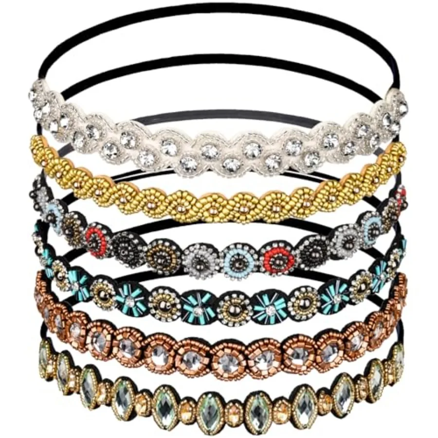 

Teenitor 6Pcs Elastic Beaded Headbands for Women, Jewelry Rhinestone Hair Bands for Women's Hair, Girls Headbands Hair Accessor