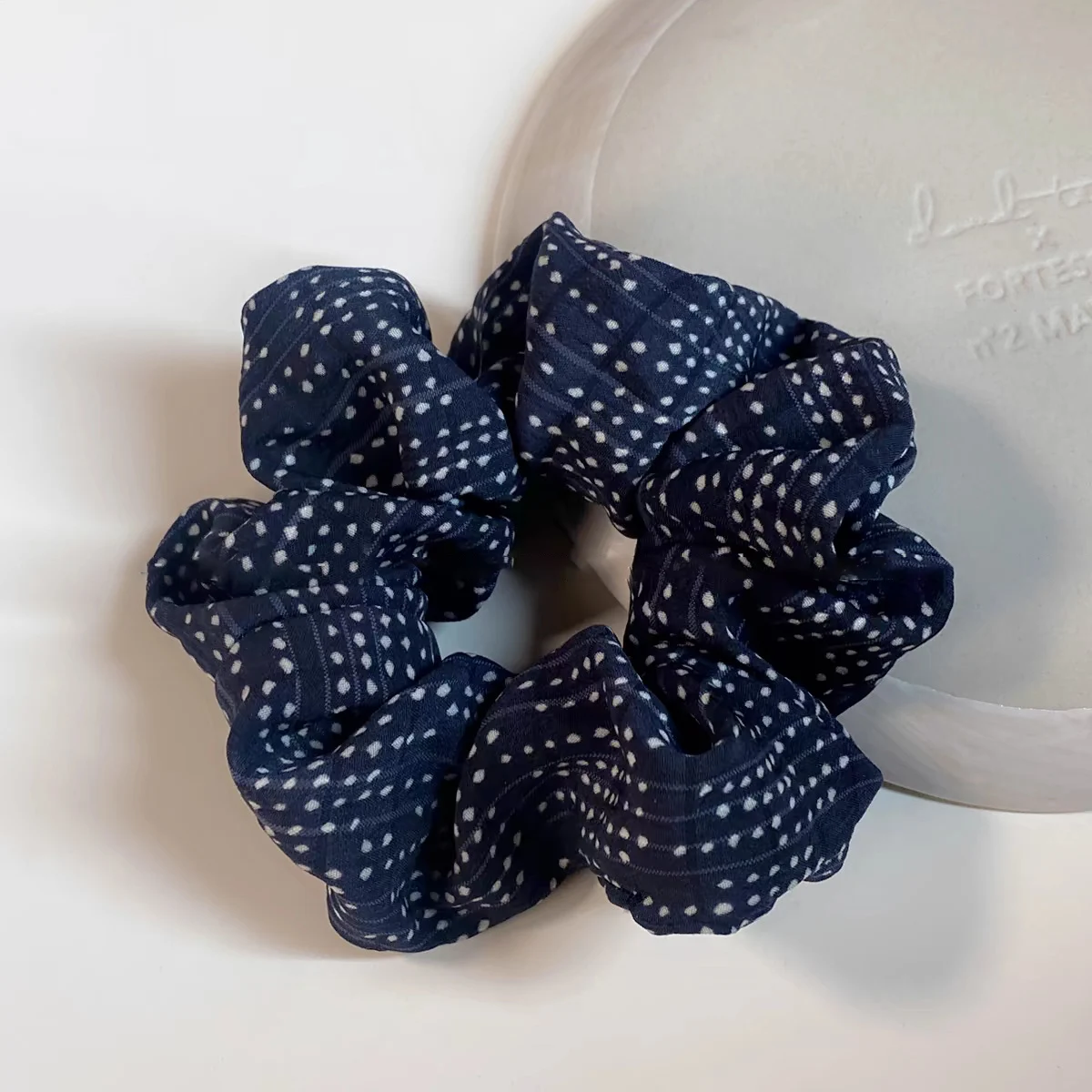 Navy Polka Dot Scrunchies Fabric Hair Tie Elastic Hair Band Women Hair Accessories Daily Headwear