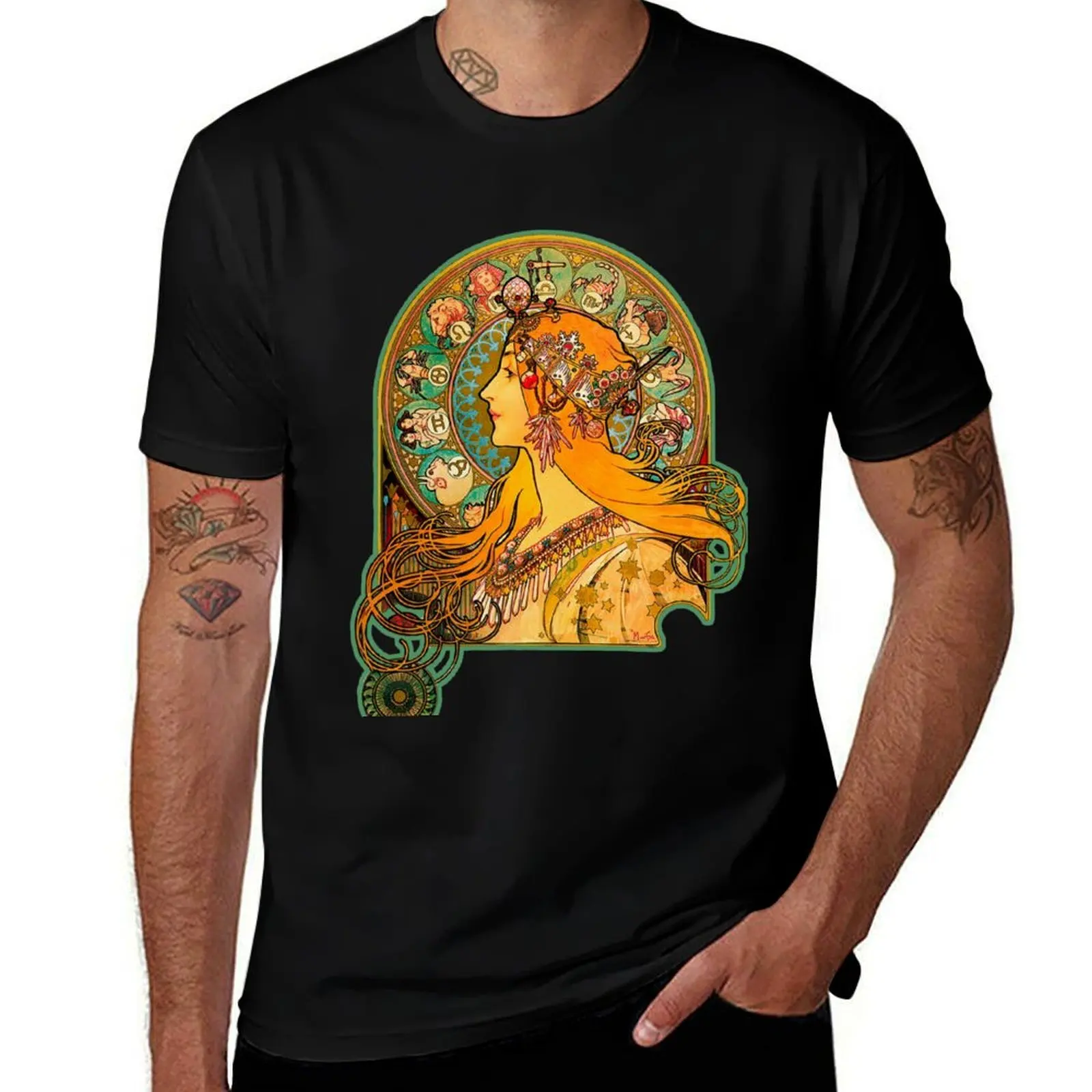 HD Zodiac, (1896) - Alphonse Mucha T-Shirt Relaxed Fit Casual Short Sleeve Top
