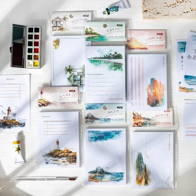 메모 패드 신선한 장식 노트북 장소 바닷바람 쓰기 수첩 재료 콜라주 스크랩북 컷, 60 개 165x95mm