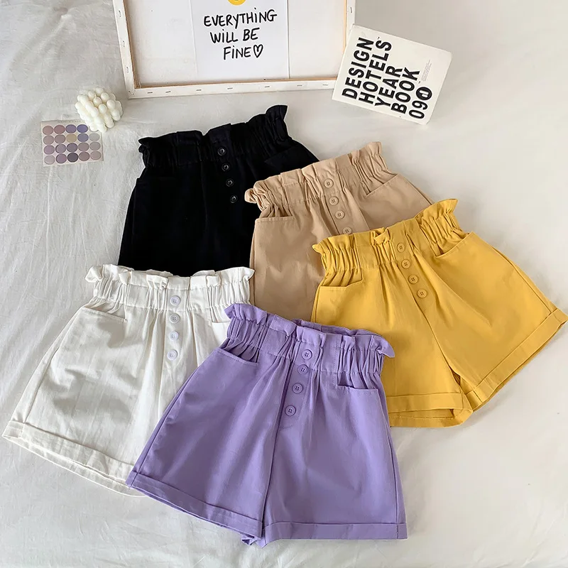 2024 Summer Elegant High Waist Shorts Women Casual Solid Wide Leg Loose Cotton Short Pants With Belt Korean Sweet Girls