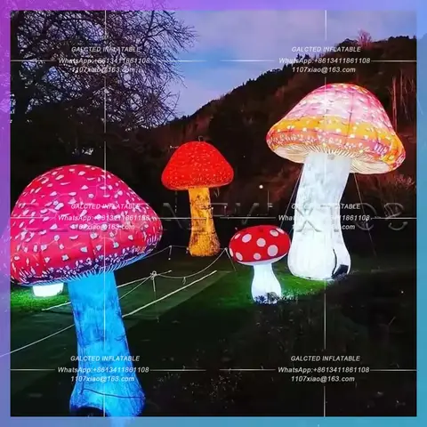 Flowers Decoration for Themed Activities Vivid Giant Inflatable Mushroom with Led Lights Party Supply Led Alice in Wonderland