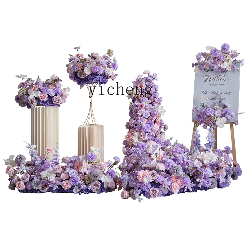 ZYA Purple Series Wedding Decoration Wall Hanging Waterfall Floral Art Stage Reception Banquet Arrangement Artificial Flowers