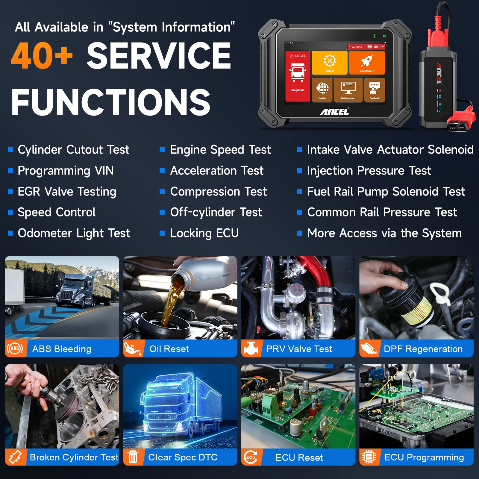 ANCEL V6 HD Car Heavy Duty Truck Scanner All System DPF Oil OBD Diagnostic Tool ECU Coding Programming BI-Directional OBD2 Truck