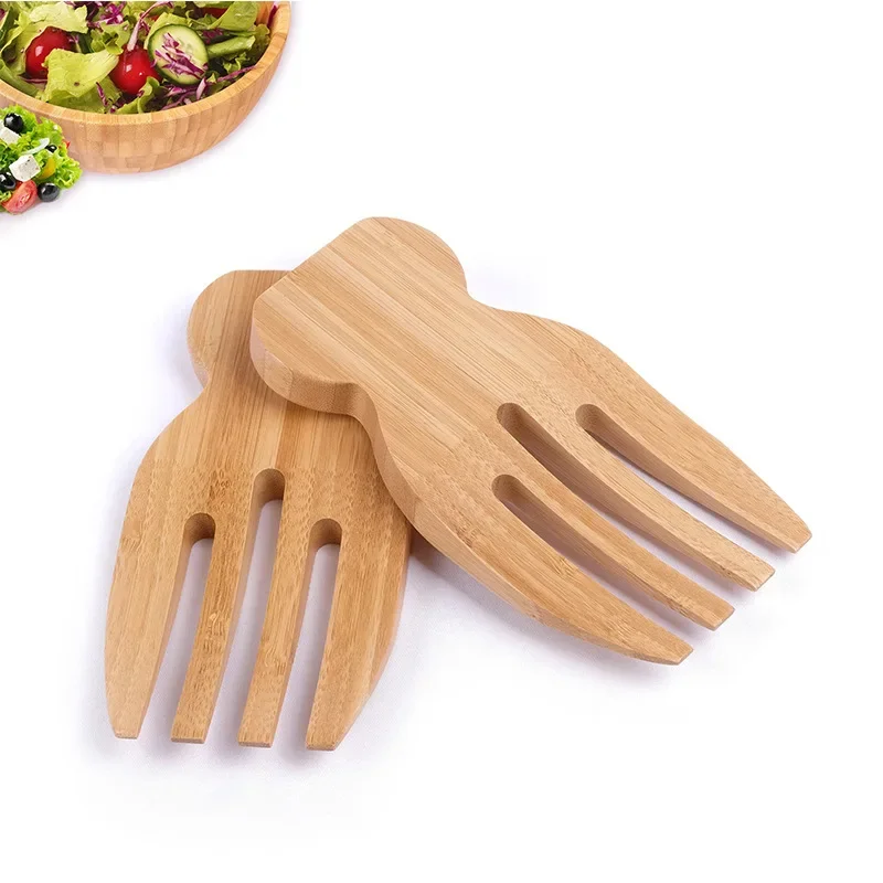 2Pcs Bamboo Salad Hands Natural Rice Spoon Non-stick Soup Unpainted Wooden   Stirring Fork  Utensils Tableware