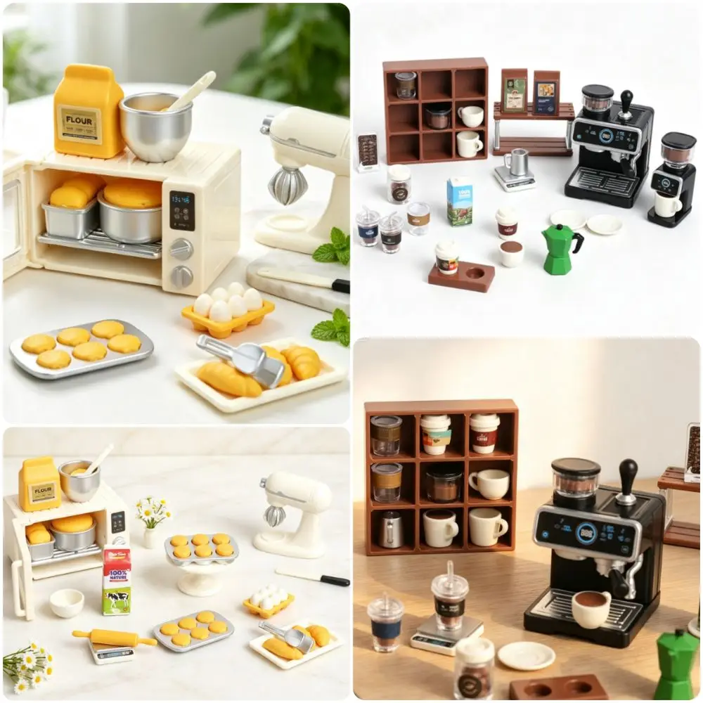 1/12 Scale Dollhouse Kitchen Scene Model Playing House Multicolor Dollhouse Coffee Bar Model Toy Kitchen Set