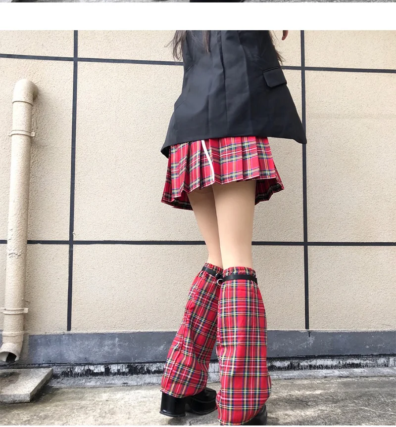 Plaid Leg Warmer for Women and Girls Harajuku Cool Long Socks Lace Patchwork Slim Foot Cover Y2k Summer Streetwear