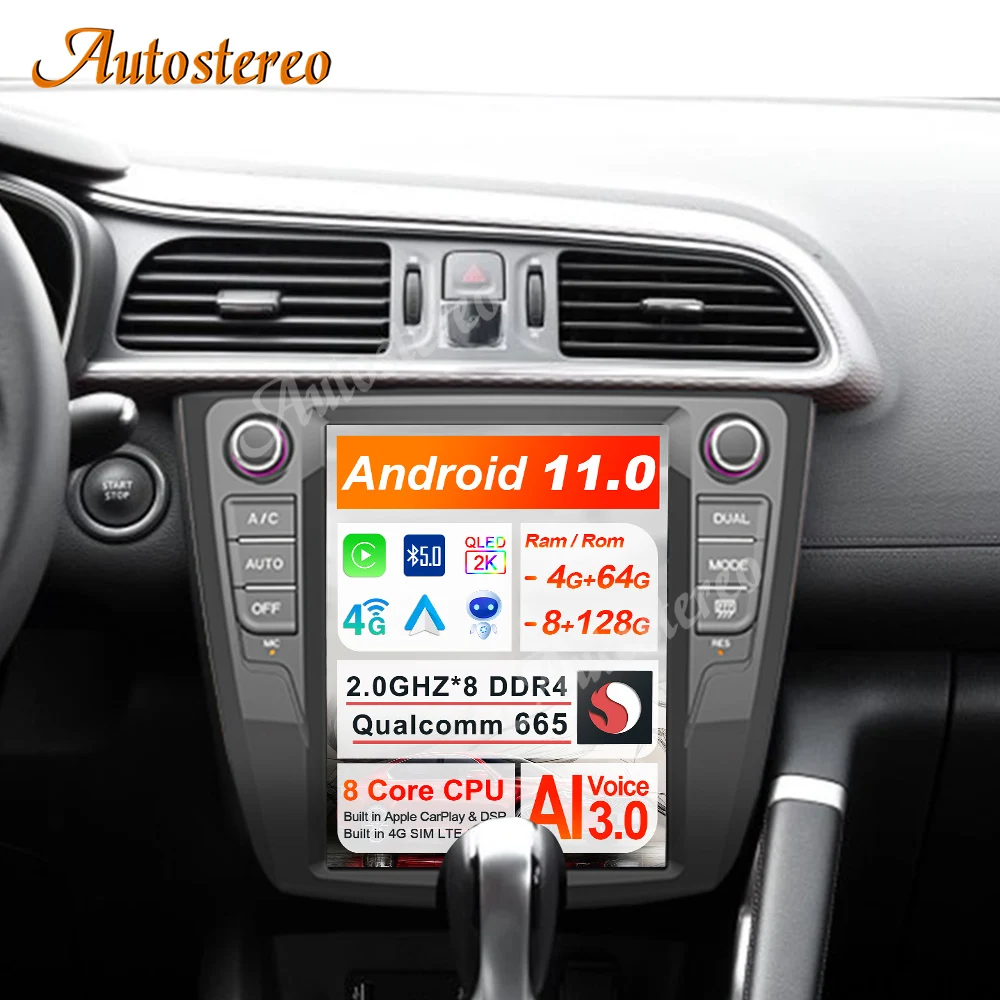 

Qualcomm 665 128G Android11 Tesla Style For Renault Kadjar 2016-2019 Car GPS Navigation Stereo Head Unit Multimedia Player Radio