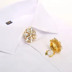 2PCS Rhinestone Flower Button Cover for Shirt Luxury Crystal Cufflinks Covers Decoration Button Clip fashion Sleeve Buttons