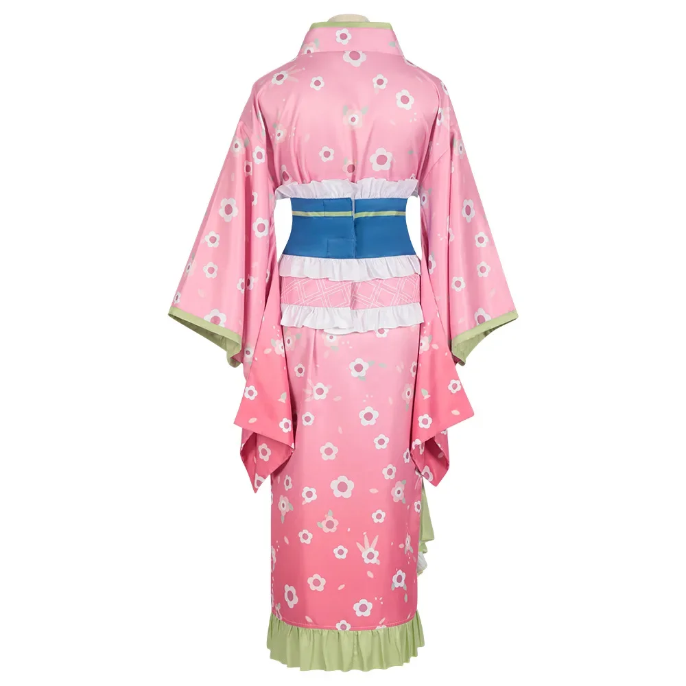 Kanroji Mitsuri Cosplay Costume  Love Hashira Pink Floral Kimono Full Set With Wig Comic Con,Carnival,Halloween,Role Playing set view 4