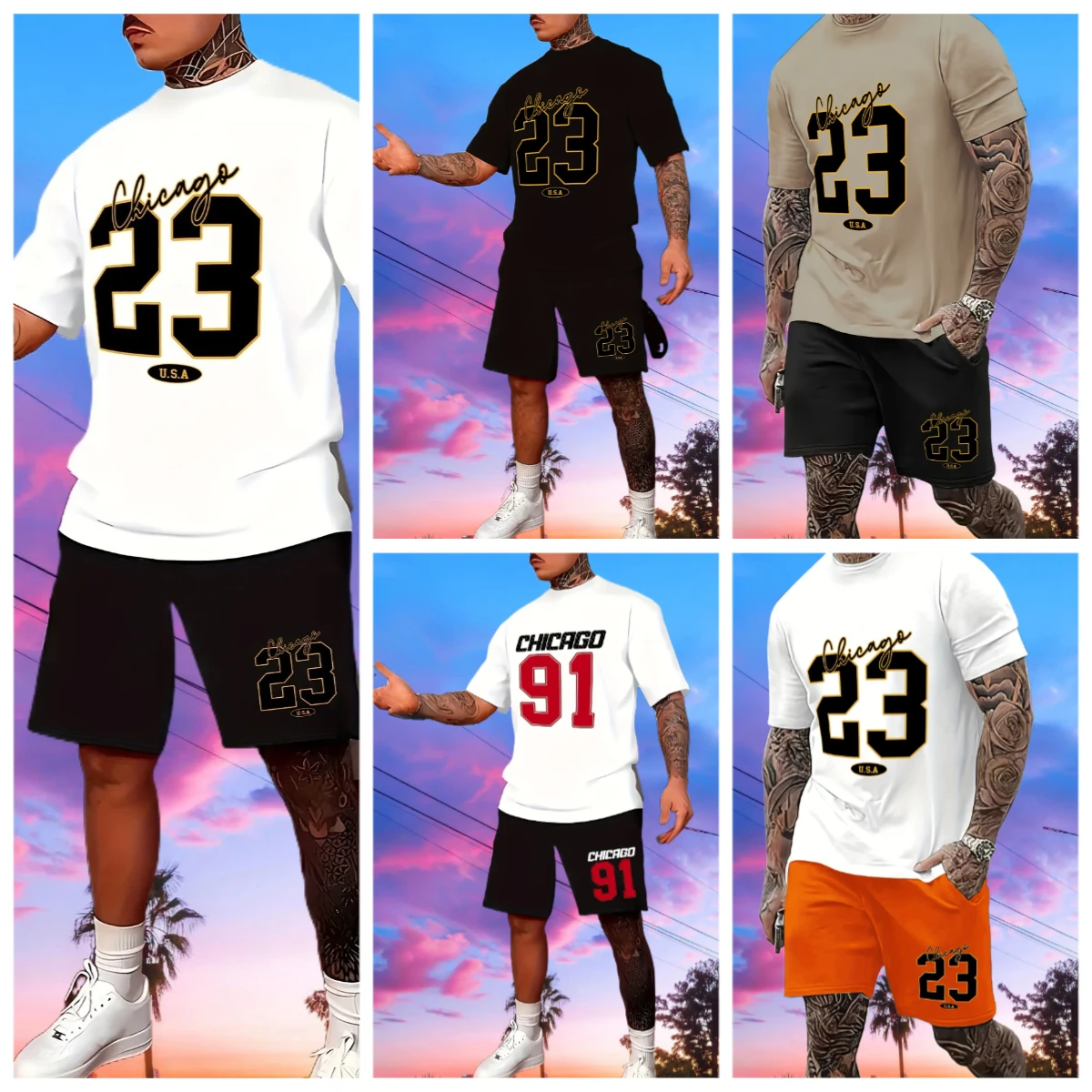 

2025 Latest Hot T-shirt Set 3D Vacation Style Trendy Various Elements Fashionable Street Men's Set Summer Top Shorts Breathable
