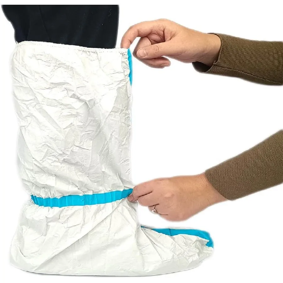 ZMDREAM 일회용 무릎 높이 부츠 및 신발 커버 6쌍 산업 안전 실험실 보호용 미끄럼 방지 방수 흰색 부츠