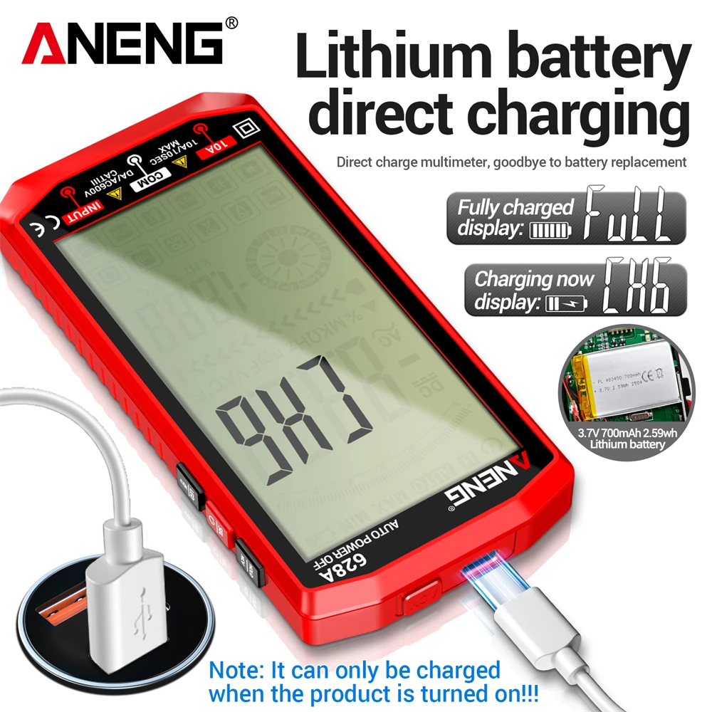 Multímetro Digital automático profesional, pantalla grande de 6000 recuentos, corriente de voltaje CA/CC, amperímetro 628A, Detector, herramientas de prueba