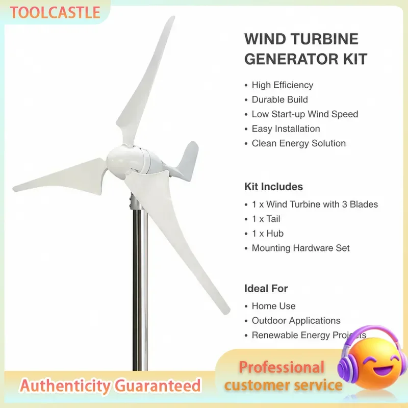 S8 300W Horizontal Wind Turbine, 3-Blade, 12V/24V/48V, with Controller, for Home Small Wind Power