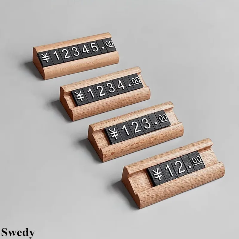 10 zestawów / pudełko Mini numer Biżuteria Cena Cube Tagi Telefon Zegarek Towar Mała drewniana etykieta cenowa Uchwyt na znak Stojak ekspozycyjny — zdjęcie produktu 3