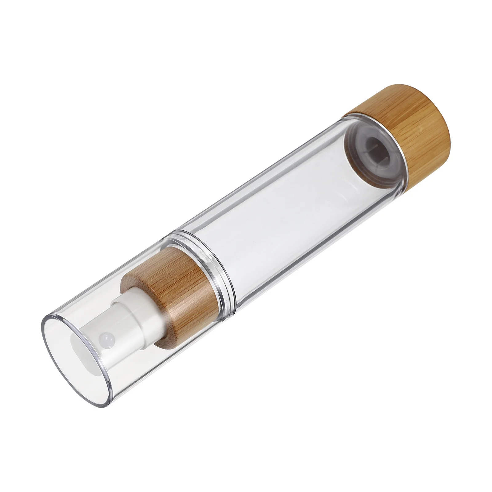 1 szt. Bambusowa butelka podróżna jasnożółta wielokrotnego użytku z rozpylaczem próżniowym do balsamu, podkładu, esencji, na kemping i do użytku na zewnątrz.