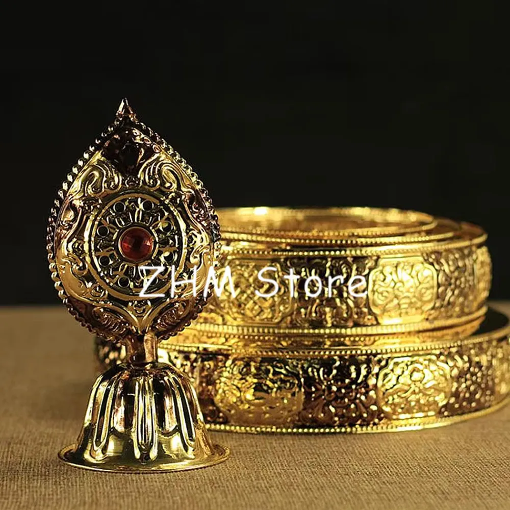 18cm Gold/Silver Big Size Auspicious Symbol Manza Carving Alloy Metal Buddhist Home/Office Putting Decorate Dish/Plate/Tray Base