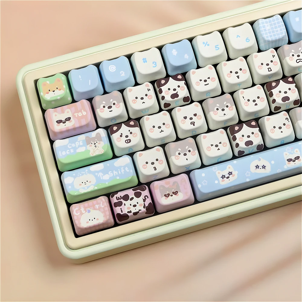 

MAO Puppy Cute Keycaps Set PBT Large Full Set of Cat Ears for 61/87/104/108 Mechanical Keyboards